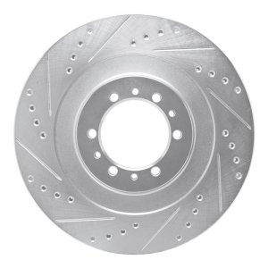 Mitsubishi Montero Brake Rotor (1) - Front Left - R1 Concepts - Drilled & Slotted - Silver - `98-`04